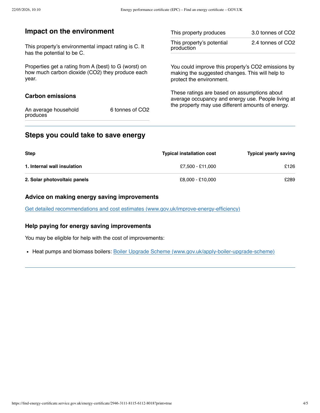 Sample EPC — 4. Recommended improvements