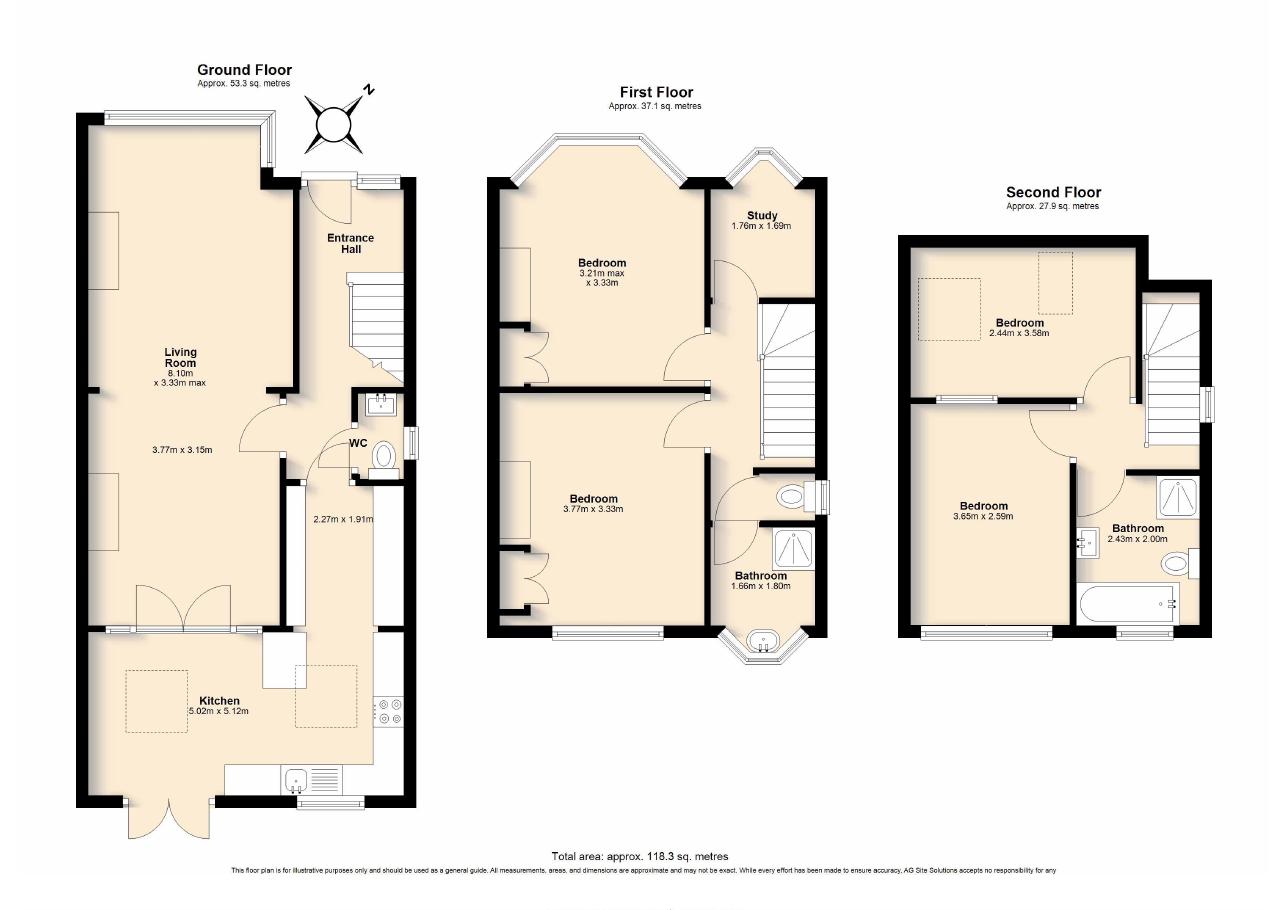 Sample floor plan — Mid-terrace — 3 floors